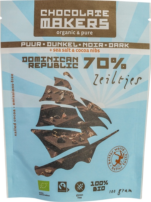 Chocozeiltjes puur 70% - zeezout (100g)