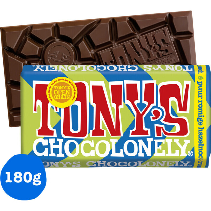 Tony's Chocolonely Reep Puur Romige Hazelnoot Crunch 180 g (180g)