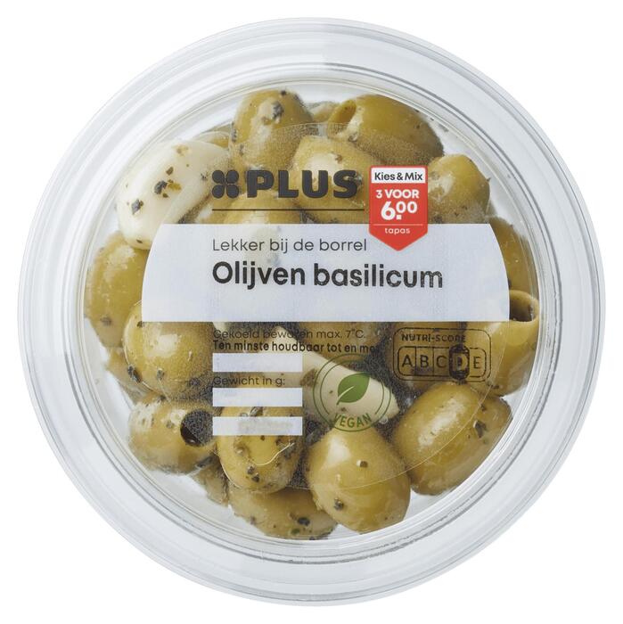 PLUS Olijven basilicum (Bakje, 130g)