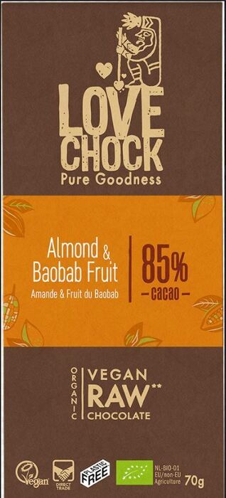 Chocotablet almond & baobab 85% (reep, 70g)