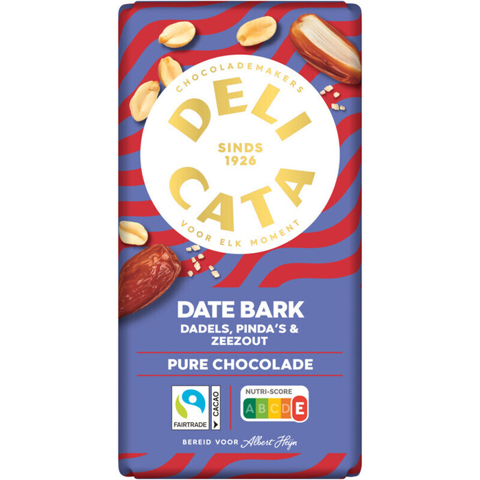 Delicata Reep date bark pure chocolade (150g)