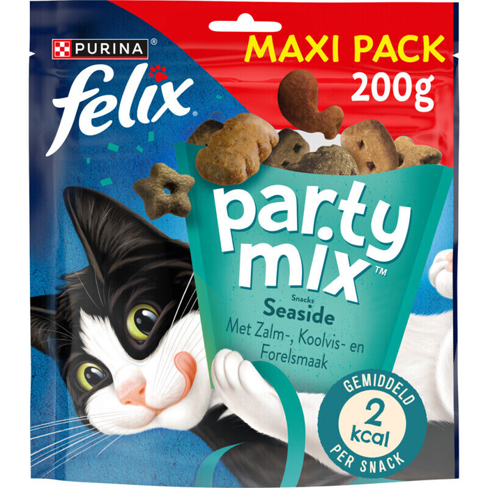 PURINA® FELIX Party Mix Snacks Seaside met Zalm-, Koolvis- & Forelsmaak 200 g (Zak, 200g)
