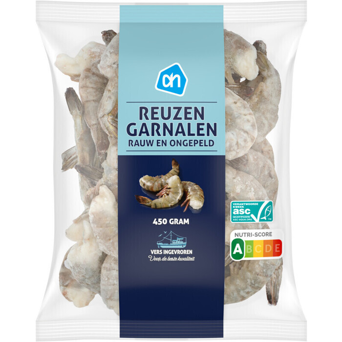 Reuzen garnalen rauw & ongepeld (zak, 450g)