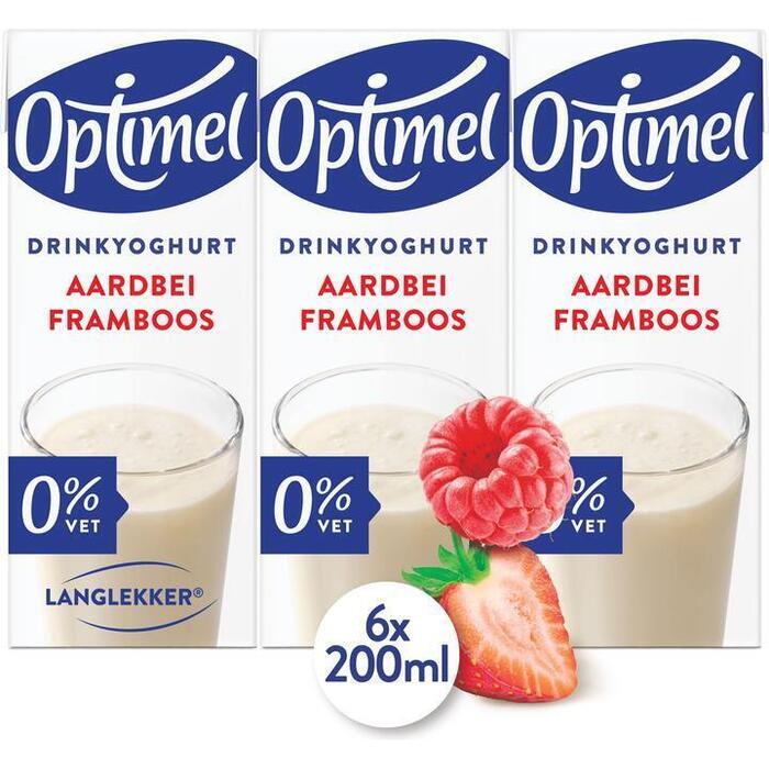 Langlekker drinkyoghurt aardbei framboos (Set, 6 × 200ml)