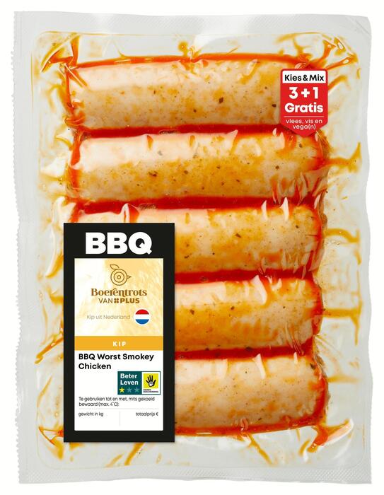 PLUS Boerentrots BBQ Worst Smokey Chicken (5 × 65g)
