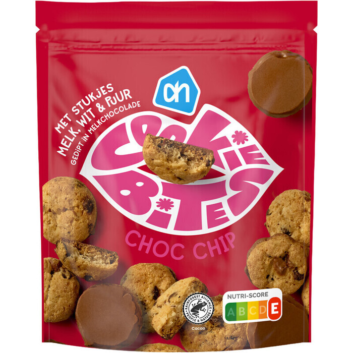 AH Cookie bites choc chip melk, wit en puur (130g)