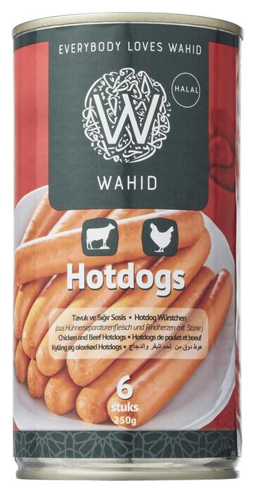 Wahid Kip en Rund Hotdogs 6 Stuks 550 g (Blik, 550g)