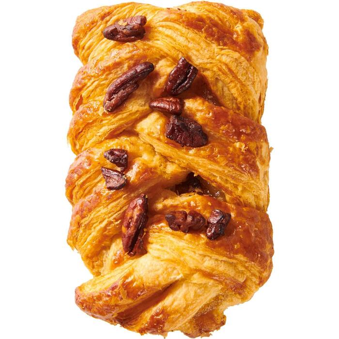 Koek met 20% vulling van esdoornstroop bestrooid met pecannoten. (1g)