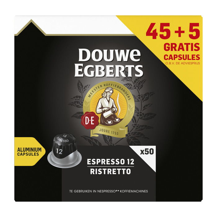 Douwe Egberts Espresso 12 Ristretto Gemalen Koffie 45 + 5 Gratis Capsules 260g (50 × 5.2g)