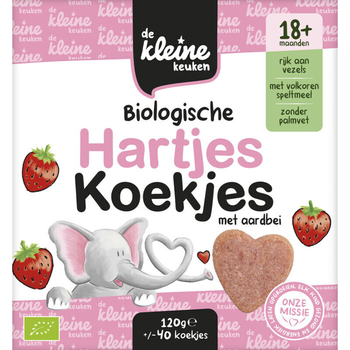 De Kleine Keuken Biologische Hartjes Koekjes met Aardbei 18+ Maanden 120g (120g)