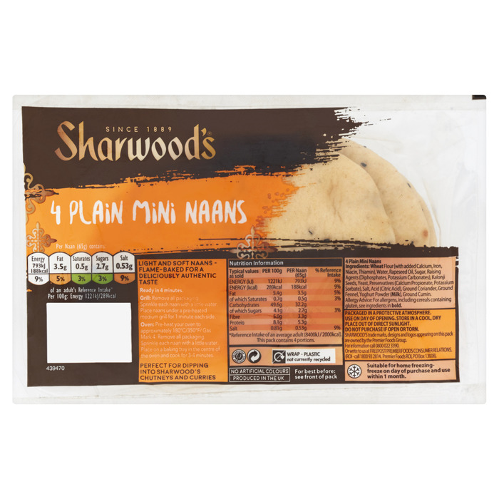 Sharwoods Mini Naan Plain 4 stuks (4 × 65g)
