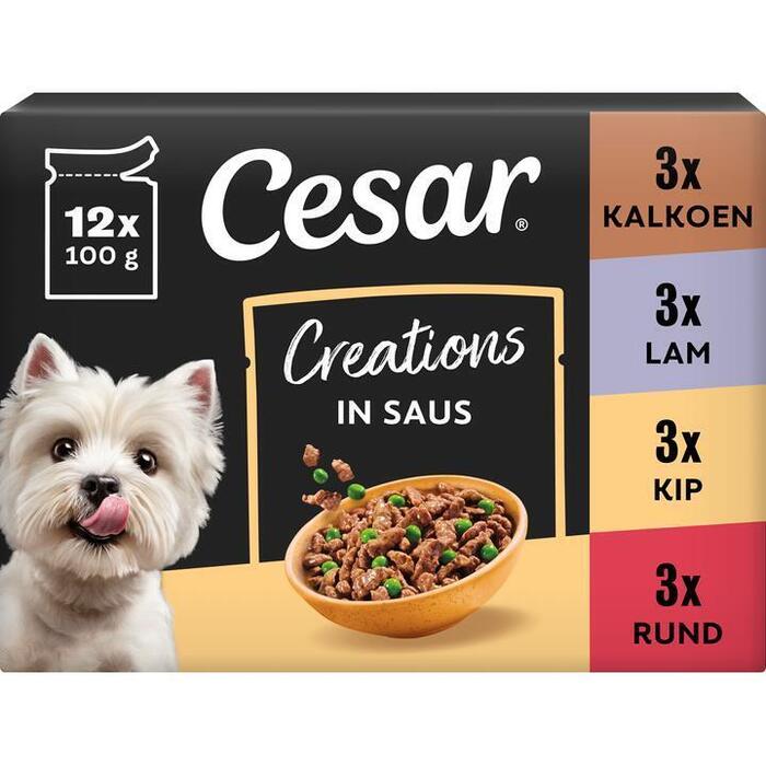 Cesar Maaltijdkuipje - Selectie in saus - Hondenvoer - 12 x 100 g (Pak, 12 × 100g)