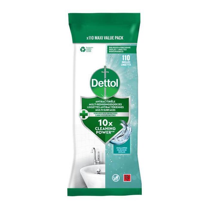 Dettol Power & Fresh Multi-Reinigingsdoekjes Oceanfris Super Maxi 110 Stuks