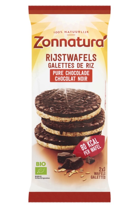 Zonnatura Belgische Pure Chocolade Rijstwafels 2 x 3 Stuks (Zak, 6 × 16.7g)