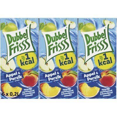 DubbelFrisss Appel Perzik 1kcal 6 x 0,2 L (6 × 200ml)