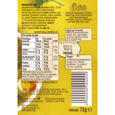 Maggi Minder Zout Bouillon Rundvlees Bouillon Blokjes Pakje 8 Ltr. 72g (72g)