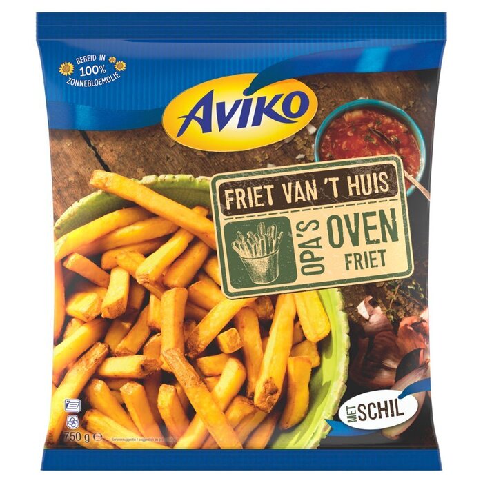 Friet van 't huis Opa's oven friet met schil (Zak, 750g)