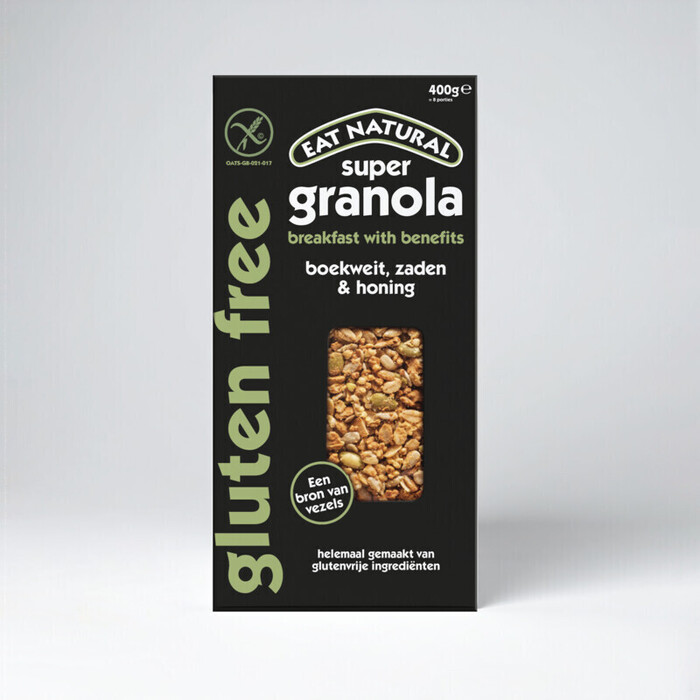 Glutenvrij Super Granola Boekweit, Zaden & Honing (Doos, 400g)