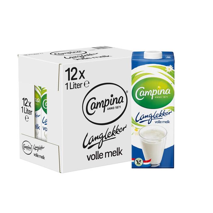 Campina Langlekker volle melk 12 x 1 L (Doos, 12L)