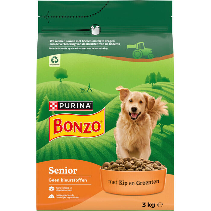 Bonzo Menubrokken senior kip hondenvoer droog (Zak, 3kg)