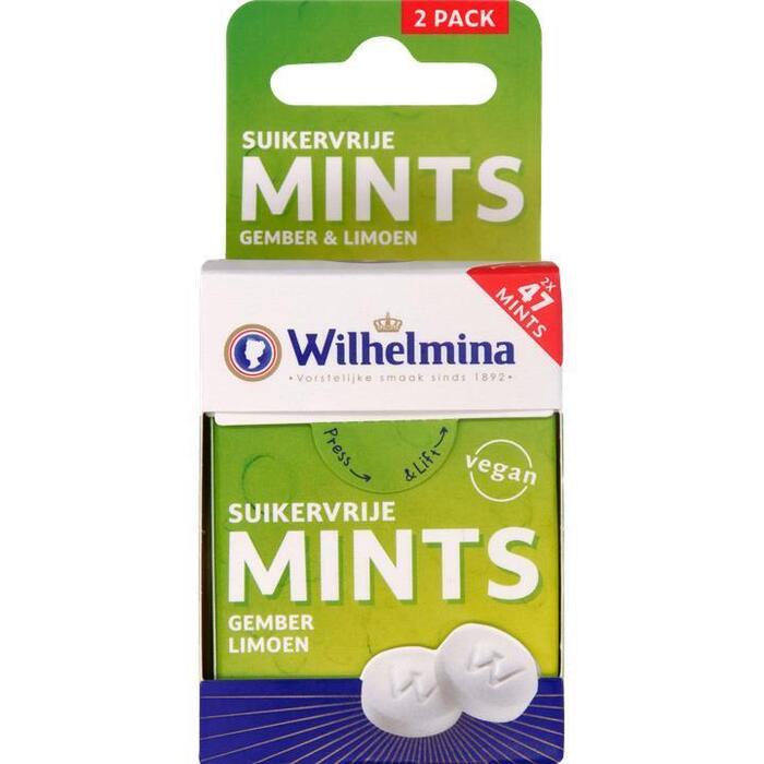 Wilhelmina Mints Suikervrij Gember Limoen 2x30g (60g)