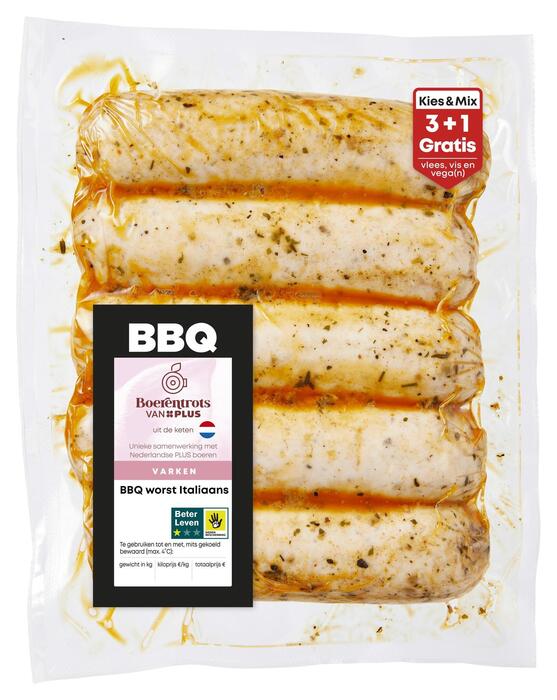 PLUS Boerentrots BBQ worst Italiaans (Zak, 5 × 65g)