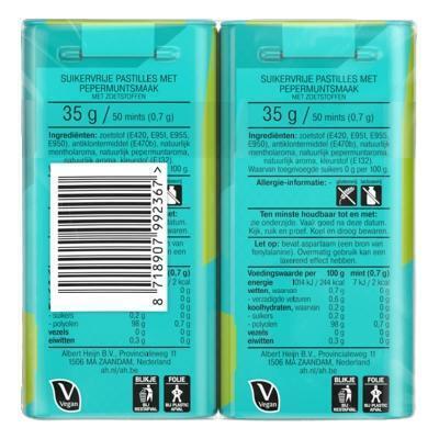 AH Mint peppermint suikervrij 2-pack (70g)