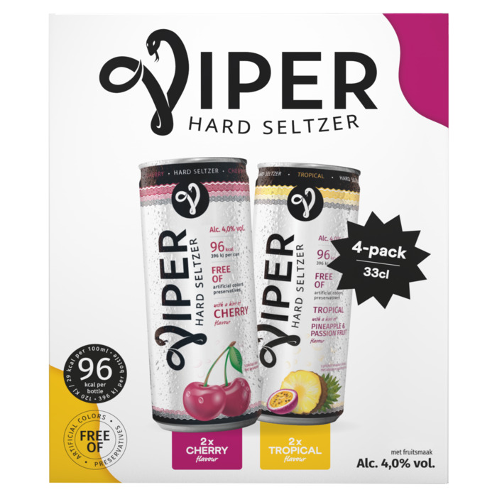 Viper Hard Seltzer met Fruitsmaak 4 x 330ml (4 × 33cl)