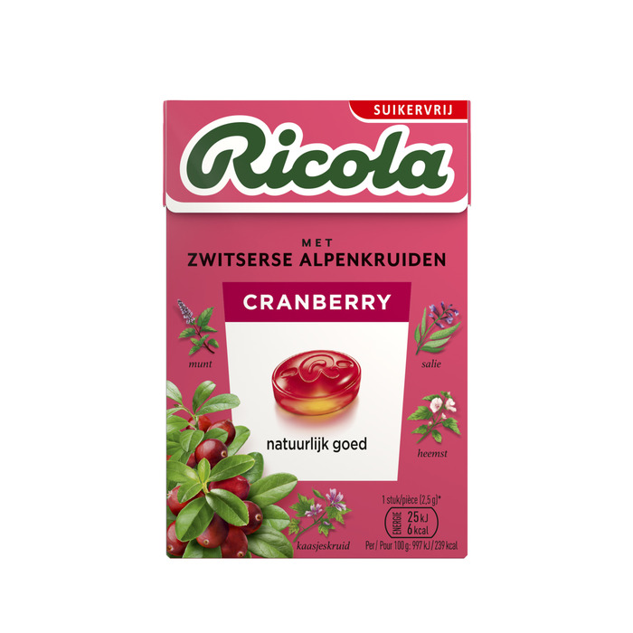 Ricola Cranberry suikervrij (50g)