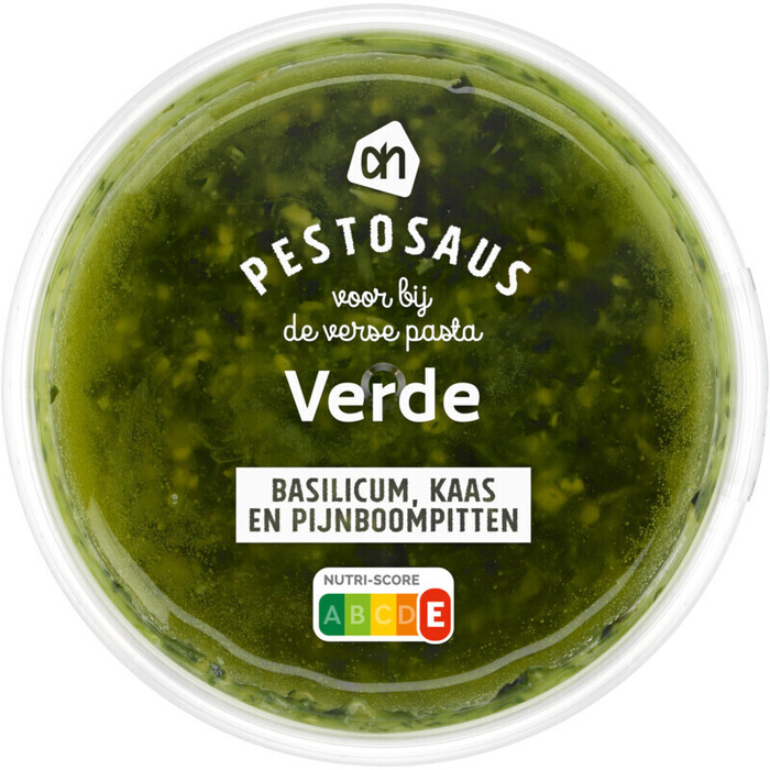 Smeuïge groene pesto met basilicum, kaas een pijnboompitten (bak, 125g)