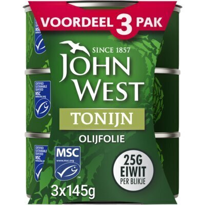 John West tonijnstukken in olijfolie 3 x 145 gram (3 × 145g)