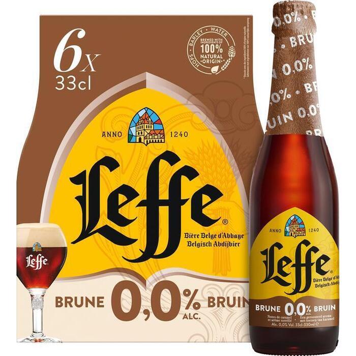 Leffe Bruin 0,0% Belgisch Abdijbier Flessen 6 x 33cl (Set, 6 × 33cl)