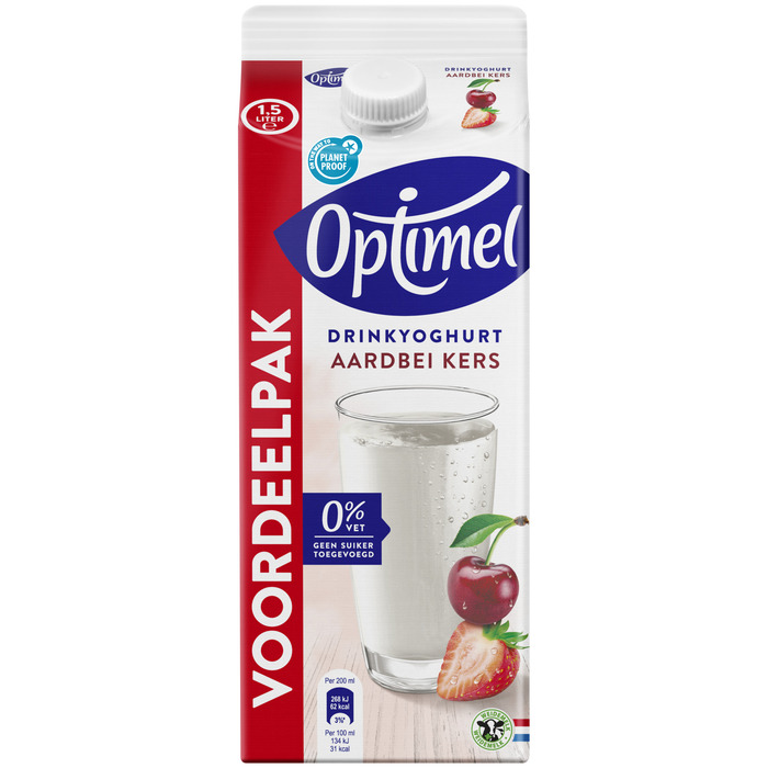 Optimel drink aardbei/kers (Pak, 1.5L)