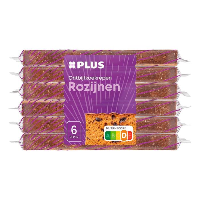 PLUS Ontbijtkoekrepen Rozijnen 6 pack