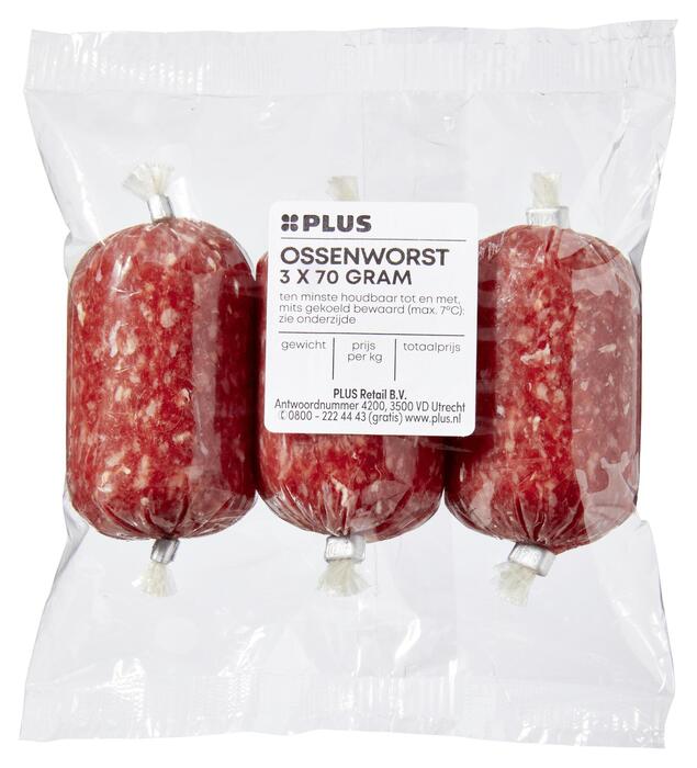 Ossenworst 3 x 70 gram (Zak, 210g)