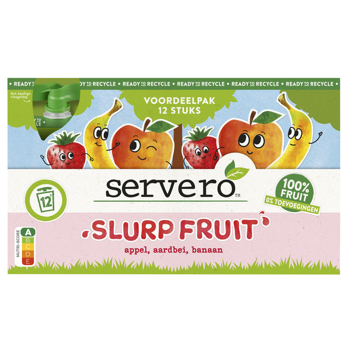 Servero Slurp Fruit Appel, Aardbei, Banaan Voordeelpak 12 x 90g (12 × 90g)