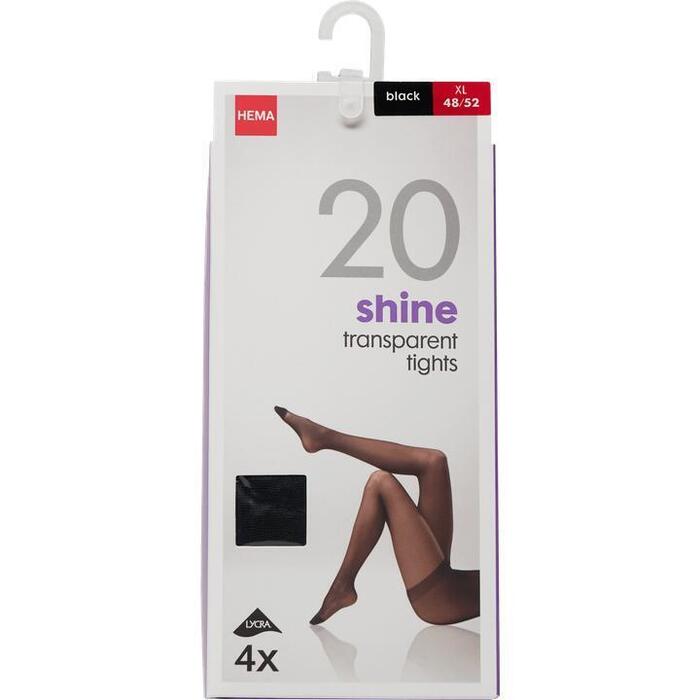 HEMA Panty Shine Transparent 20 Denier Zwart Maat XL 48/52 4 Stuks