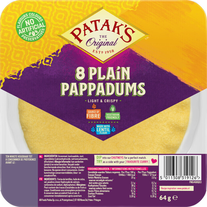 Pappadums Naturel (Pak, 64g)