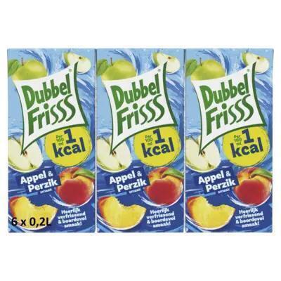 DubbelFrisss Appel Perzik 1kcal 6 x 0,2 L (6 × 200ml)