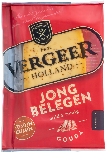 Vergeer Holland Kaas 48+ Plakken Gouda Jong belegen Komijn 200g (200g)