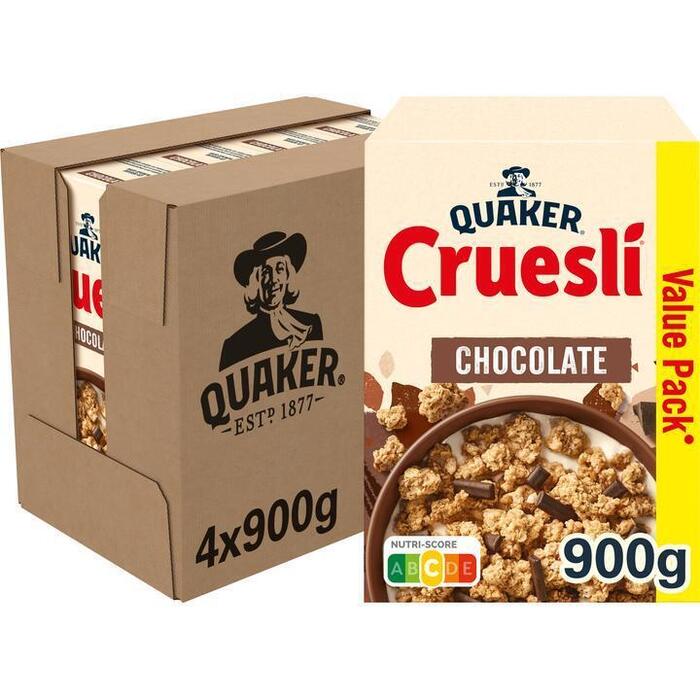 Quaker Cruesli Chocolade Ontbijtgranen Voordeelverpakking 4 x 900gr (900g)