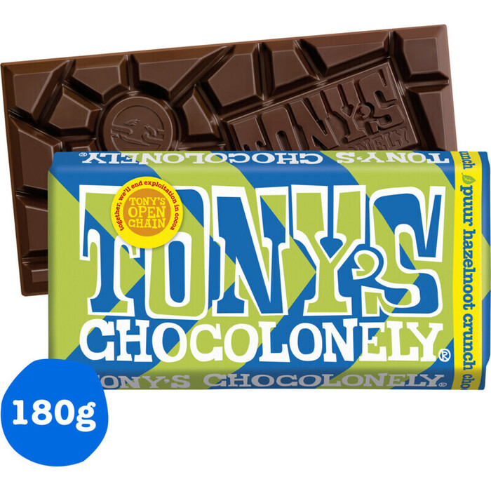 Tony's Chocolonely Reep Puur Romige Hazelnoot Crunch 180 g (180g)