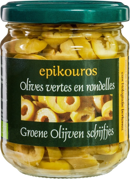 Groene olijven schijfjes (190g)