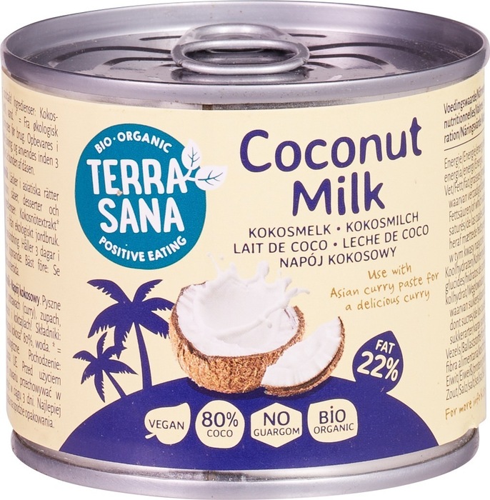 Kokosmelk Puur (22% vet - 80% kokos - guargom vrij) TerraSana 200ml (200ml)