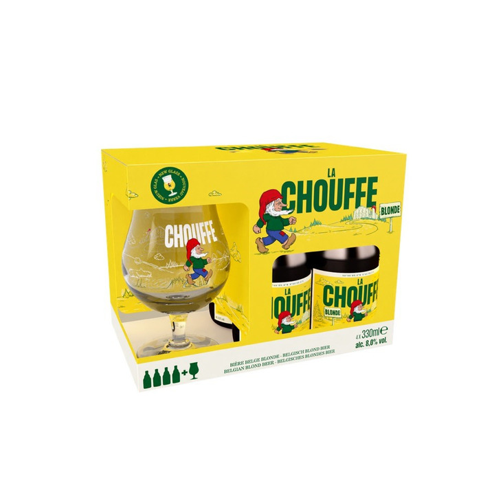 La Chouffe Belgisch Blond Bier Flessen 4 x 330 ml + Glas (4 × 33cl)