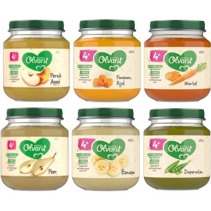 Olvarit 4+ Maanden Maaltijdpotjes en Fruitpotjes 6 x 125g