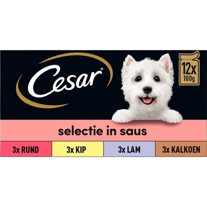 Cesar Maaltijdkuipje - Selectie in saus - Hondenvoer - 12 x 100 g (Pak, 12 × 100g)