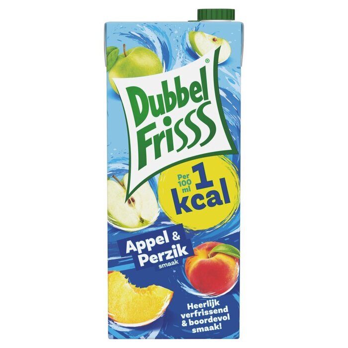 Dubbelfrisss 1Kcal appel perzik (drankkarton, 1.5L)
