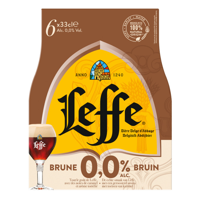 Leffe Bruin 0,0% Belgisch Abdijbier Flessen 6 x 33cl (Set, 6 × 33cl)