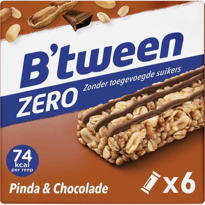 HERO B'tween Mueslireep Zero Pinda Chocolade 6 x 20g (6 × 20g)